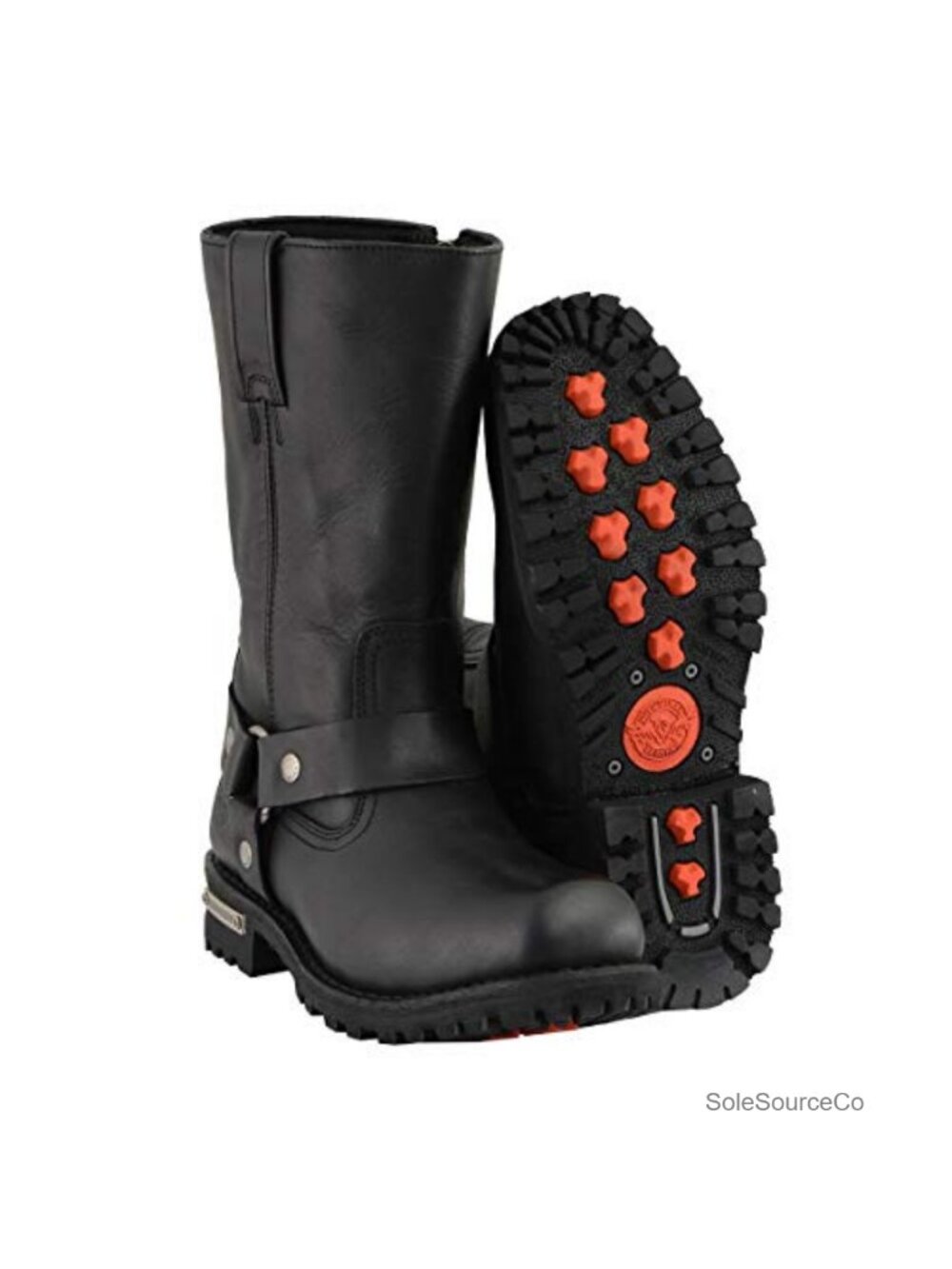 Men's Harness Motorcycle Boots Full-Grain Leather Side Zip